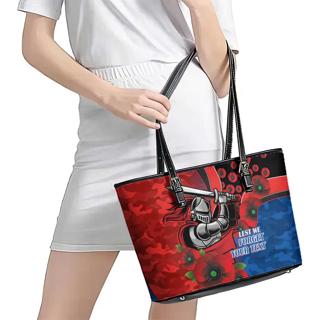 Newcastle Knights ANZAC Personalised Leather Tote Bag Lest We Forget Poppy Camo