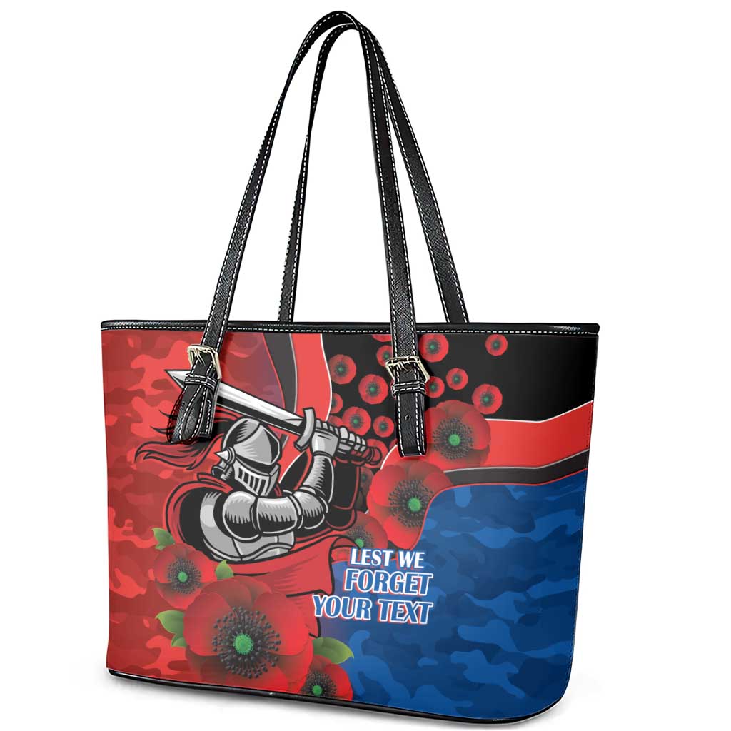 Newcastle Knights ANZAC Personalised Leather Tote Bag Lest We Forget Poppy Camo