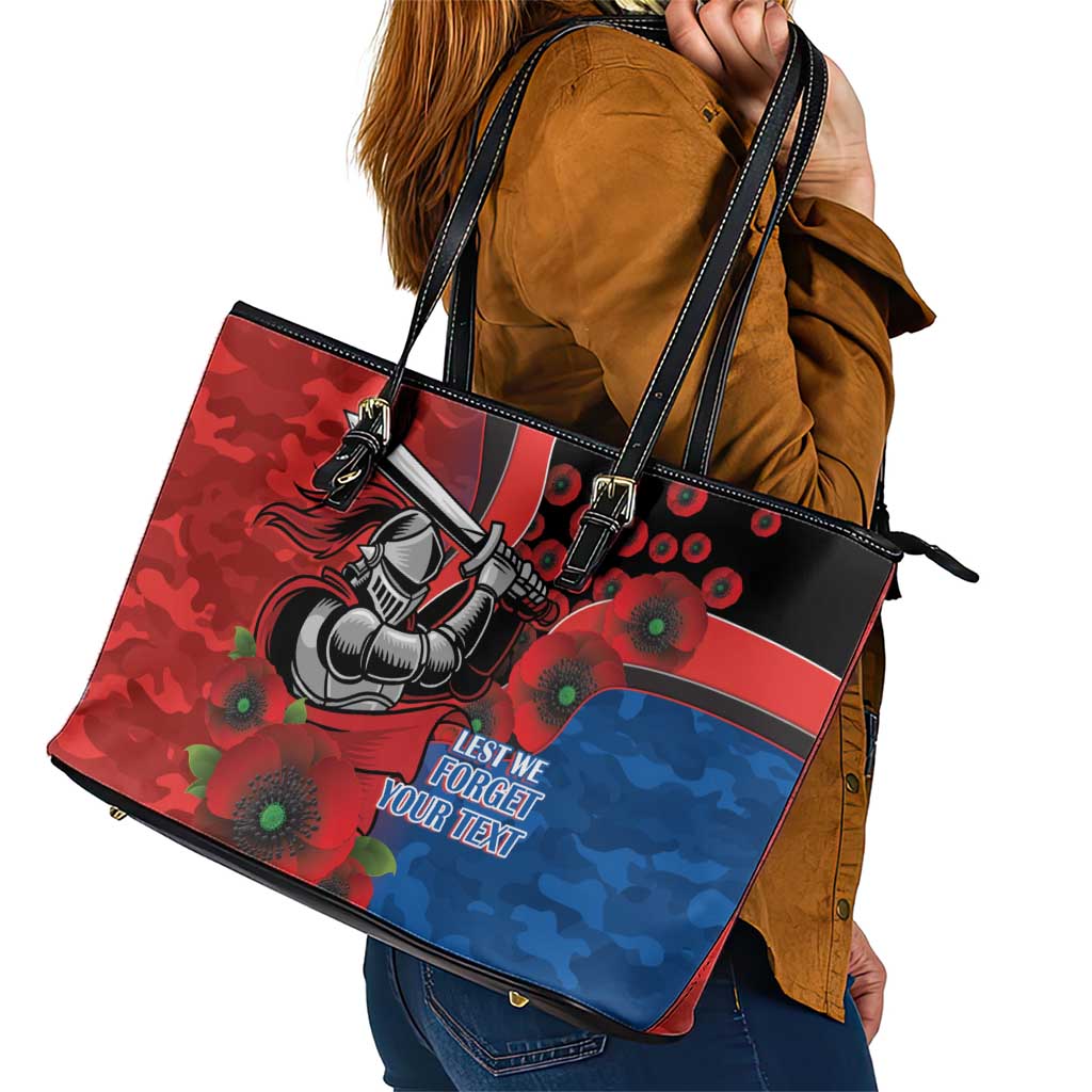 Newcastle Knights ANZAC Personalised Leather Tote Bag Lest We Forget Poppy Camo