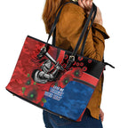 Newcastle Knights ANZAC Personalised Leather Tote Bag Lest We Forget Poppy Camo