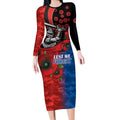 Newcastle Knights ANZAC Personalised Long Sleeve Bodycon Dress Lest We Forget Poppy Camo