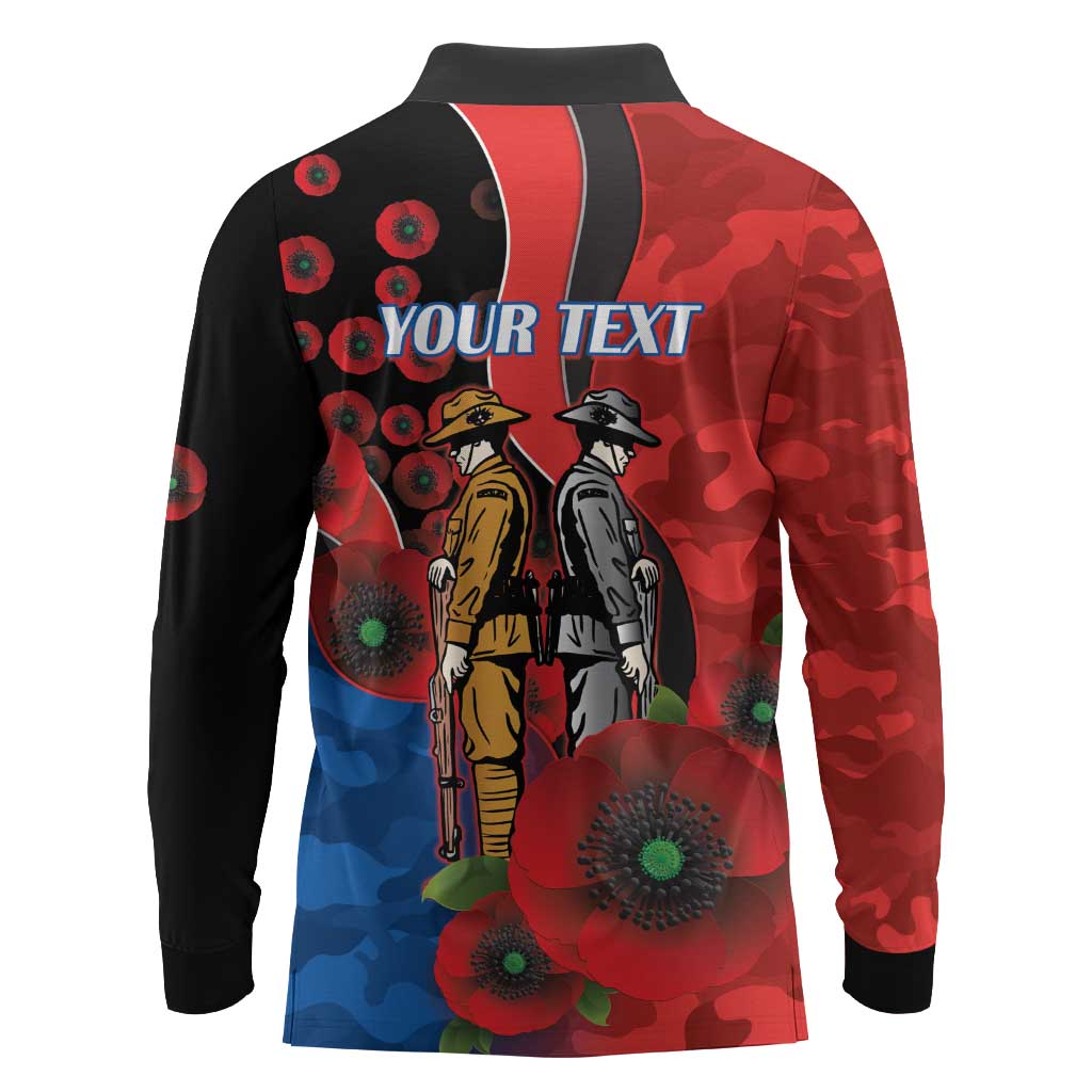 Newcastle Knights ANZAC Personalised Long Sleeve Polo Shirt Lest We Forget Poppy Camo