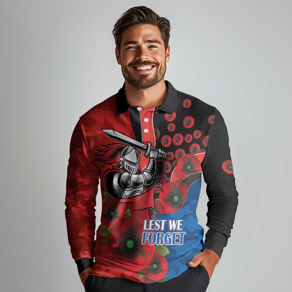 Newcastle Knights ANZAC Personalised Long Sleeve Polo Shirt Lest We Forget Poppy Camo