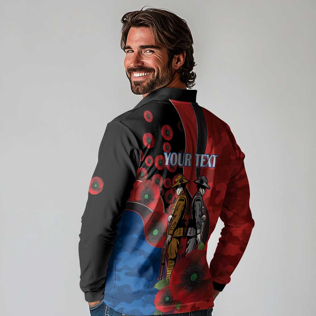 Newcastle Knights ANZAC Personalised Long Sleeve Polo Shirt Lest We Forget Poppy Camo
