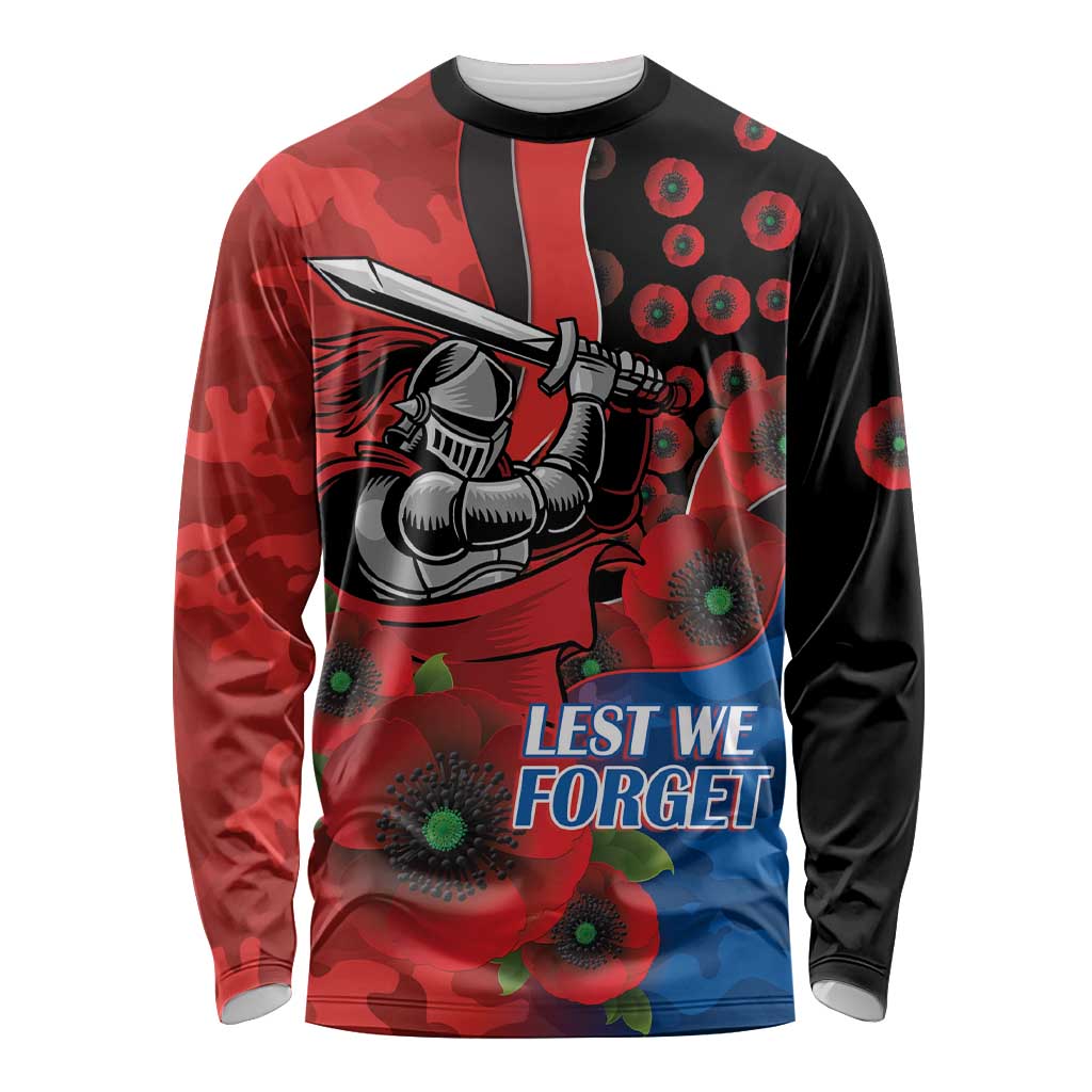 Newcastle Knights ANZAC Personalised Long Sleeve Shirt Lest We Forget Poppy Camo
