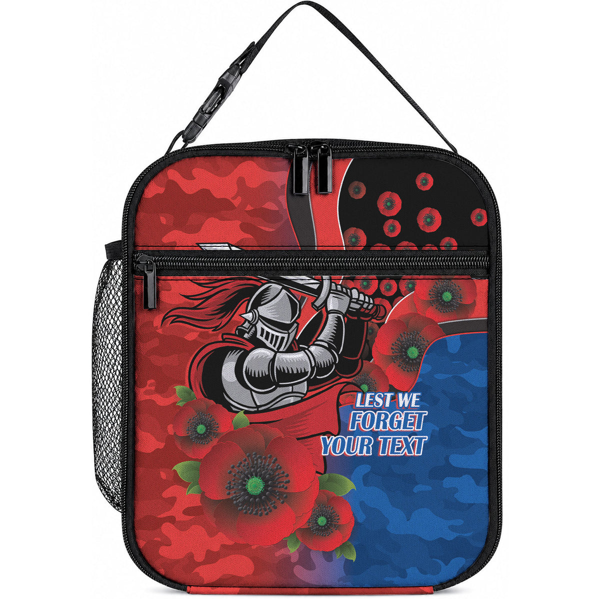 Newcastle Knights ANZAC Personalised Lunch Bag Lest We Forget Poppy Camo