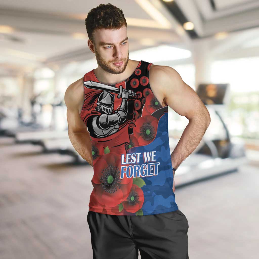 Newcastle Knights ANZAC Personalised Men Tank Top Lest We Forget Poppy Camo