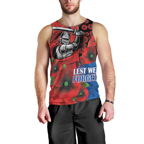 Newcastle Knights ANZAC Personalised Men Tank Top Lest We Forget Poppy Camo