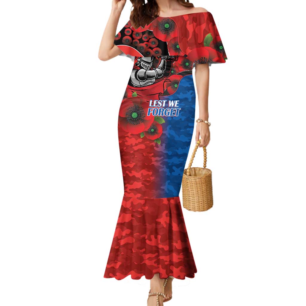 Newcastle Knights ANZAC Personalised Mermaid Dress Lest We Forget Poppy Camo