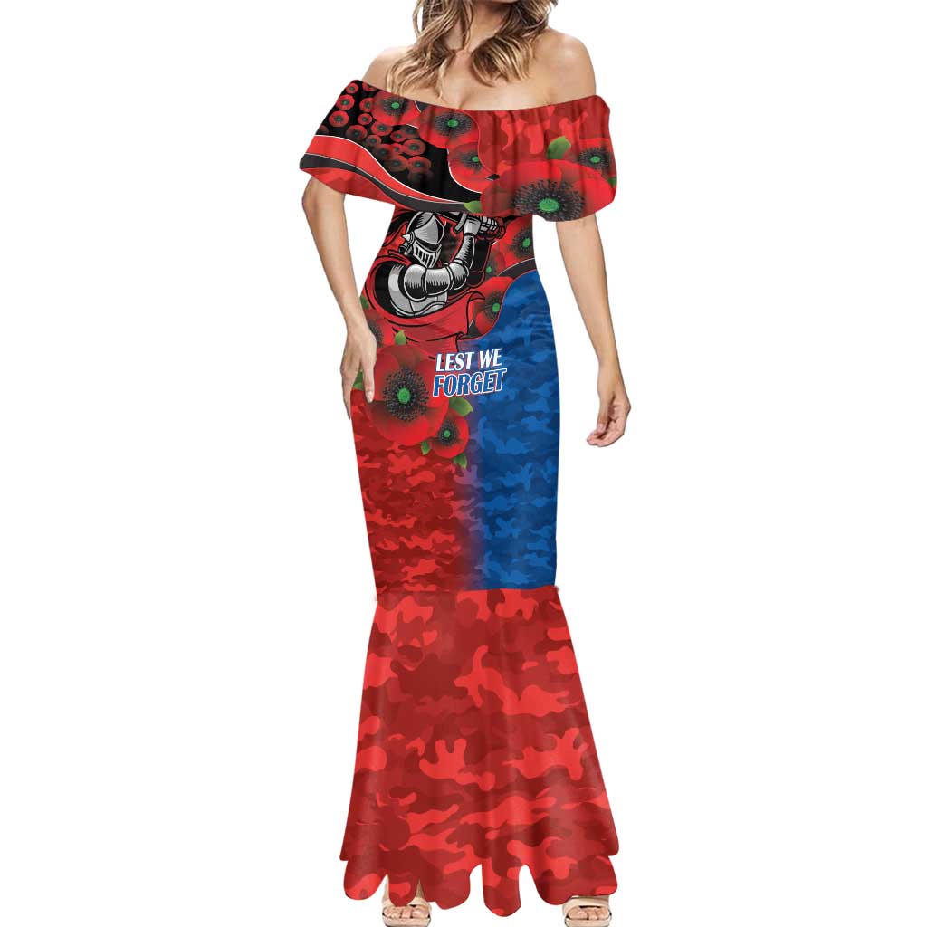Newcastle Knights ANZAC Personalised Mermaid Dress Lest We Forget Poppy Camo