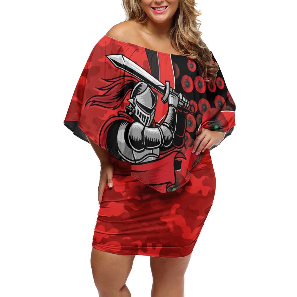 Newcastle Knights ANZAC Personalised Off Shoulder Short Dress Lest We Forget Poppy Camo