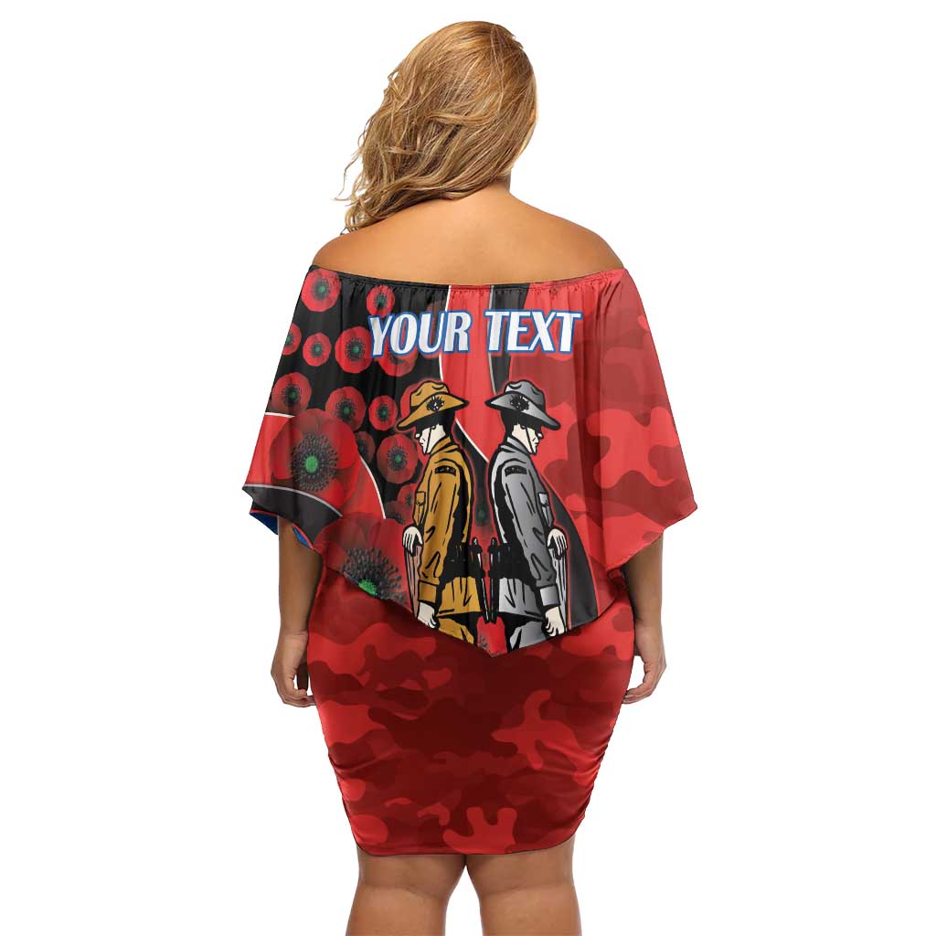 Newcastle Knights ANZAC Personalised Off Shoulder Short Dress Lest We Forget Poppy Camo