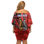 Newcastle Knights ANZAC Personalised Off Shoulder Short Dress Lest We Forget Poppy Camo