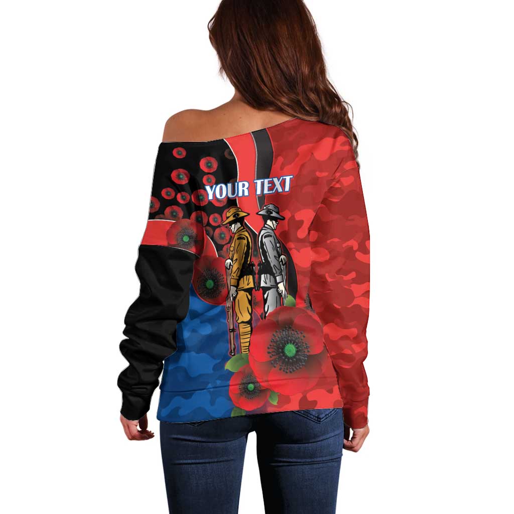 Newcastle Knights ANZAC Personalised Off Shoulder Sweater Lest We Forget Poppy Camo