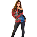 Newcastle Knights ANZAC Personalised Off Shoulder Sweater Lest We Forget Poppy Camo