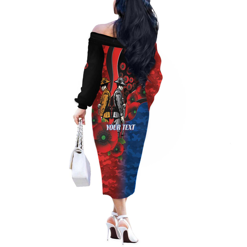 Newcastle Knights ANZAC Personalised Off The Shoulder Long Sleeve Dress Lest We Forget Poppy Camo