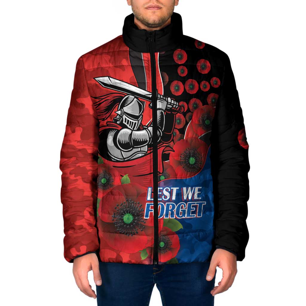 Newcastle Knights ANZAC Personalised Padded Jacket Lest We Forget Poppy Camo
