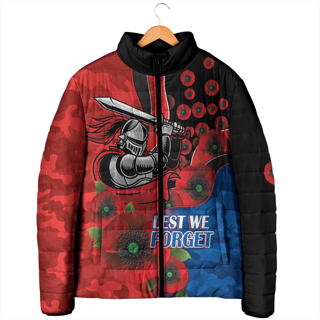 Newcastle Knights ANZAC Personalised Padded Jacket Lest We Forget Poppy Camo