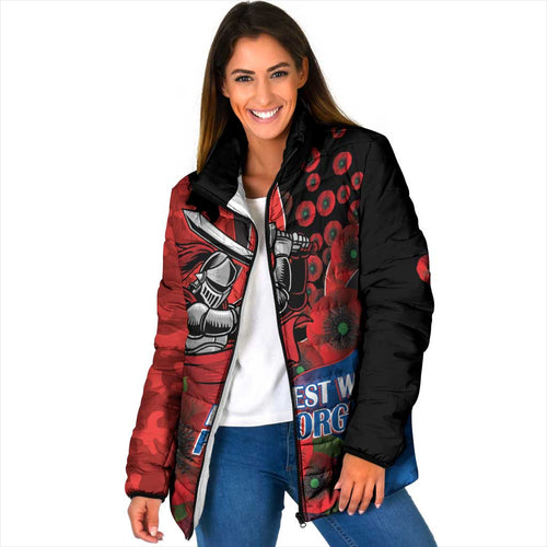 Newcastle Knights ANZAC Personalised Padded Jacket Lest We Forget Poppy Camo