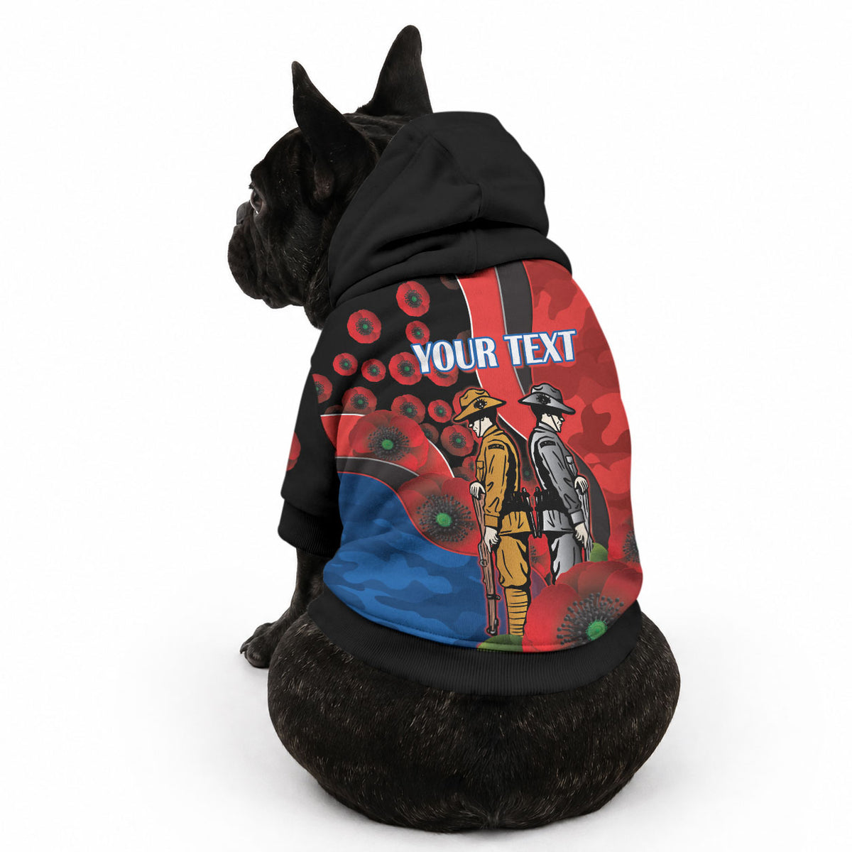 Newcastle Knights ANZAC Personalised Pet Hoodie Lest We Forget Poppy Camo