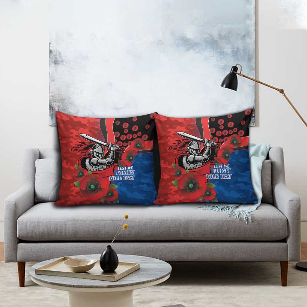 Newcastle Knights ANZAC Personalised Pillow Cover Lest We Forget Poppy Camo