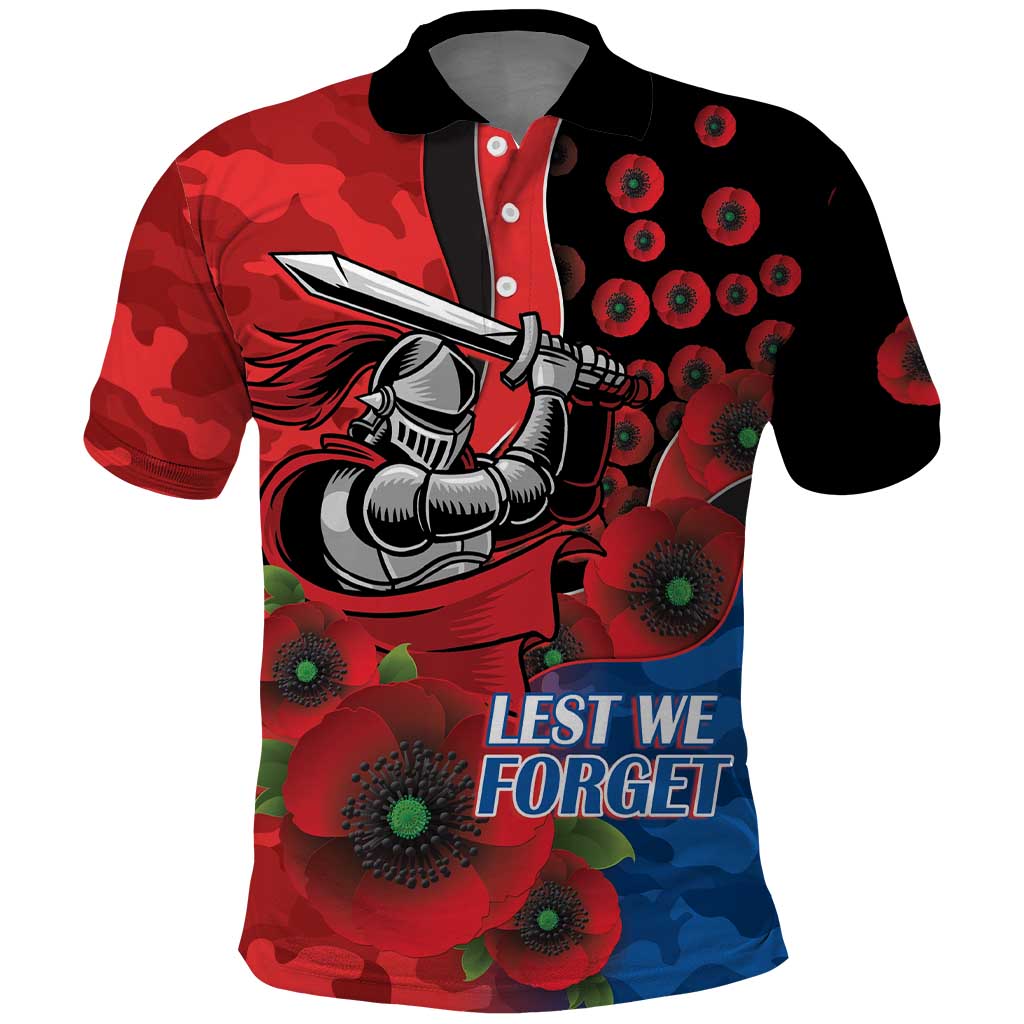 Newcastle Knights ANZAC Personalised Polo Shirt Lest We Forget Poppy Camo