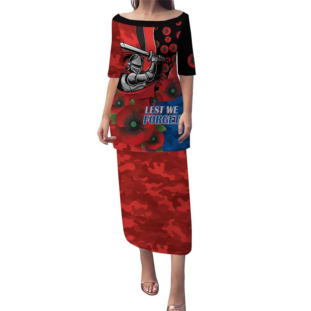 Newcastle Knights ANZAC Personalised Puletasi Lest We Forget Poppy Camo