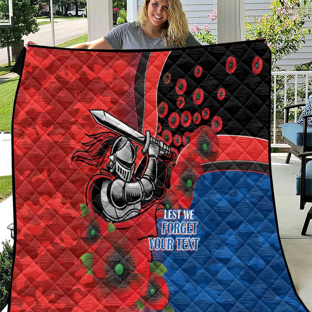 Newcastle Knights ANZAC Personalised Quilt Lest We Forget Poppy Camo