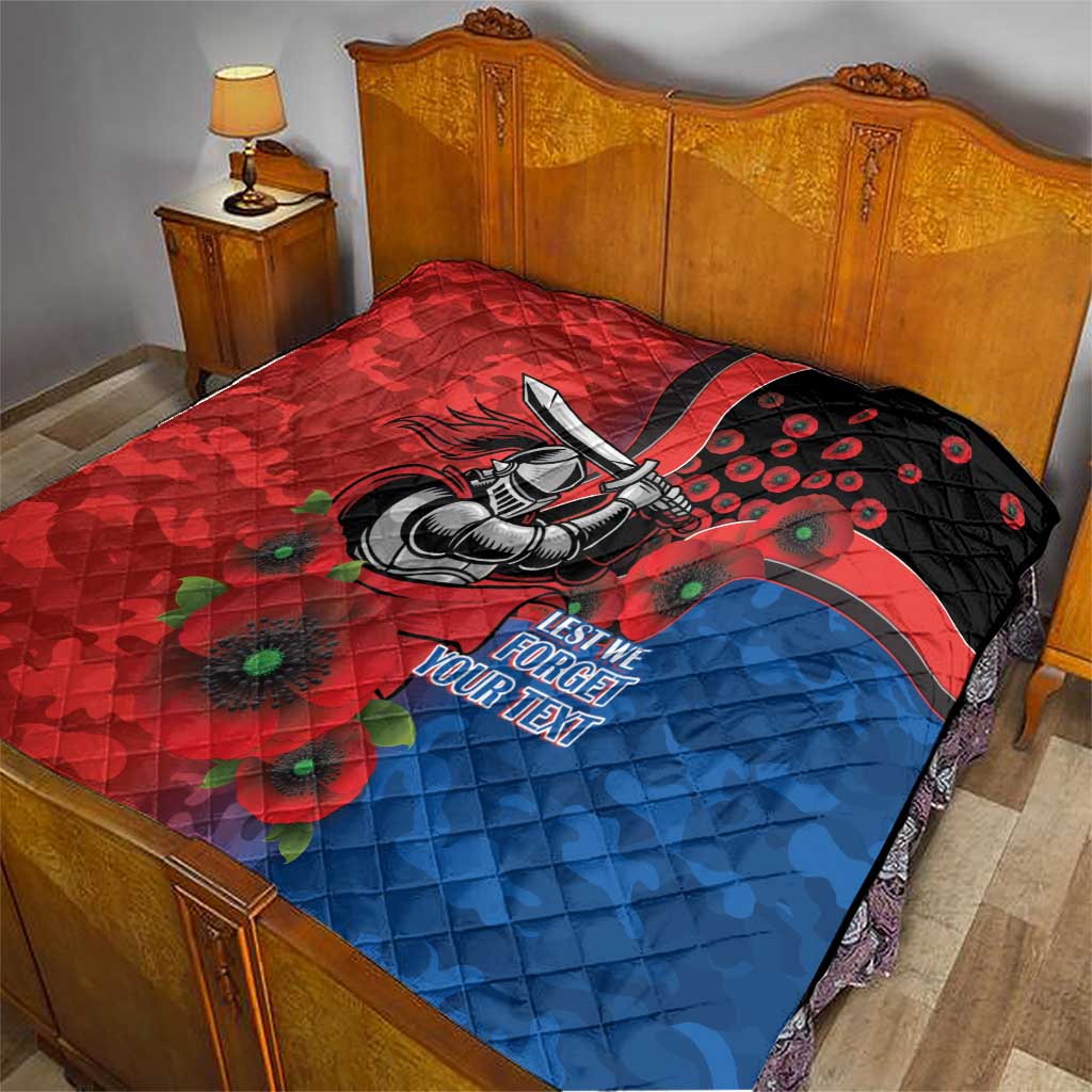 Newcastle Knights ANZAC Personalised Quilt Lest We Forget Poppy Camo