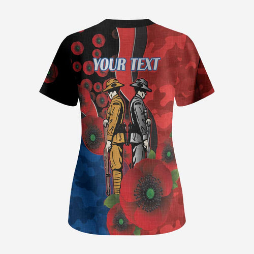 Newcastle Knights ANZAC Personalised Scrub Top Lest We Forget Poppy Camo