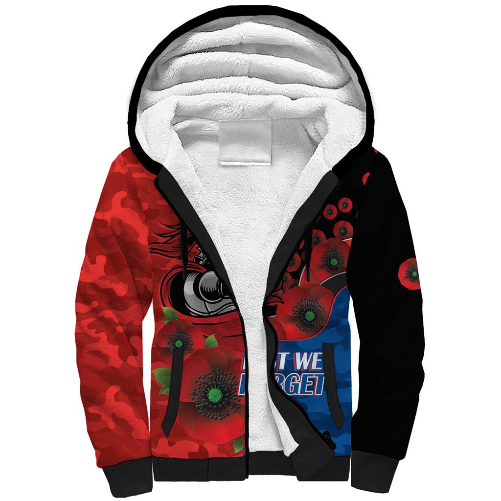 Newcastle Knights ANZAC Personalised Sherpa Hoodie Lest We Forget Poppy Camo