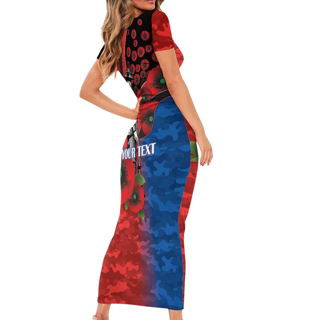 Newcastle Knights ANZAC Personalised Short Sleeve Bodycon Dress Lest We Forget Poppy Camo