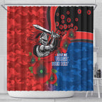 Newcastle Knights ANZAC Personalised Shower Curtain Lest We Forget Poppy Camo