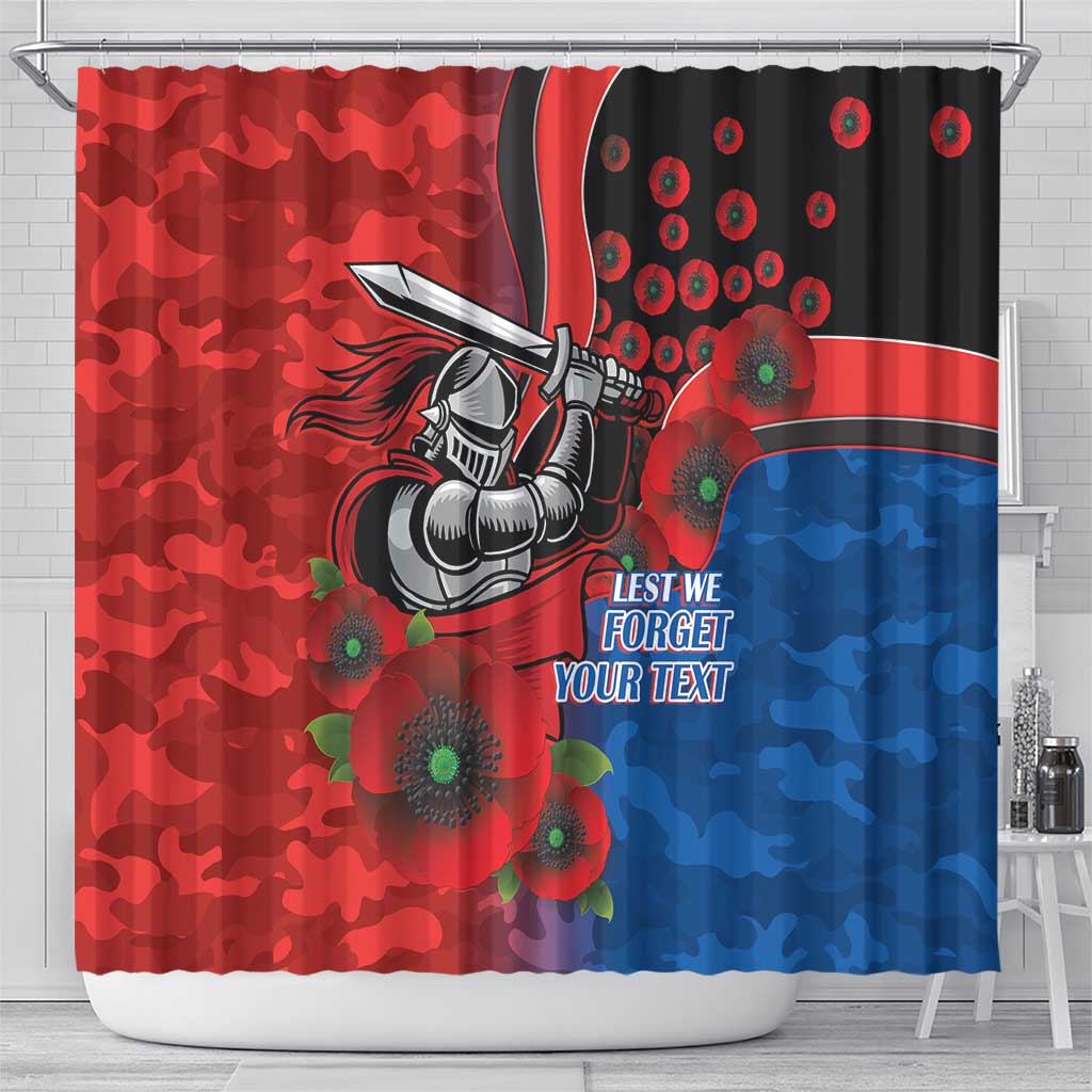 Newcastle Knights ANZAC Personalised Shower Curtain Lest We Forget Poppy Camo