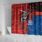 Newcastle Knights ANZAC Personalised Shower Curtain Lest We Forget Poppy Camo