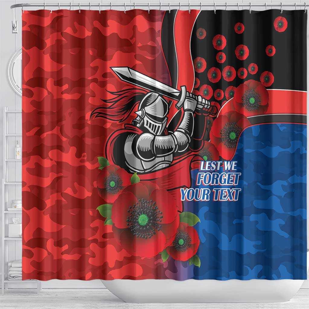 Newcastle Knights ANZAC Personalised Shower Curtain Lest We Forget Poppy Camo