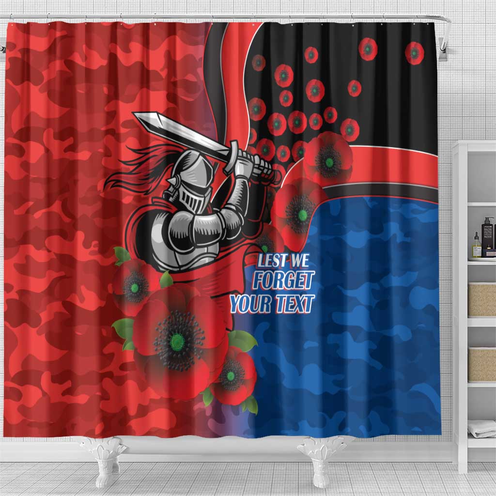 Newcastle Knights ANZAC Personalised Shower Curtain Lest We Forget Poppy Camo