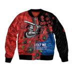 Newcastle Knights ANZAC Personalised Sleeve Zip Bomber Jacket Lest We Forget Poppy Camo