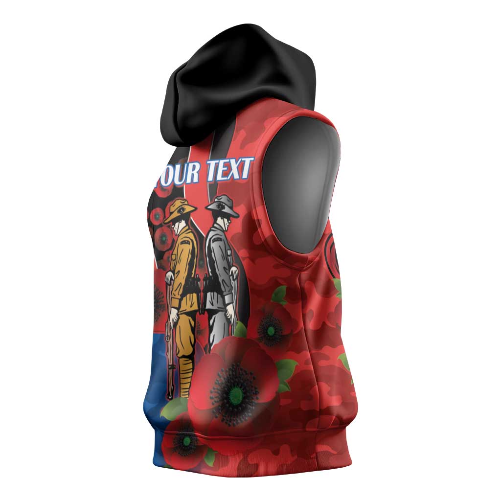 Newcastle Knights ANZAC Personalised Sleeveless Hoodie Lest We Forget Poppy Camo