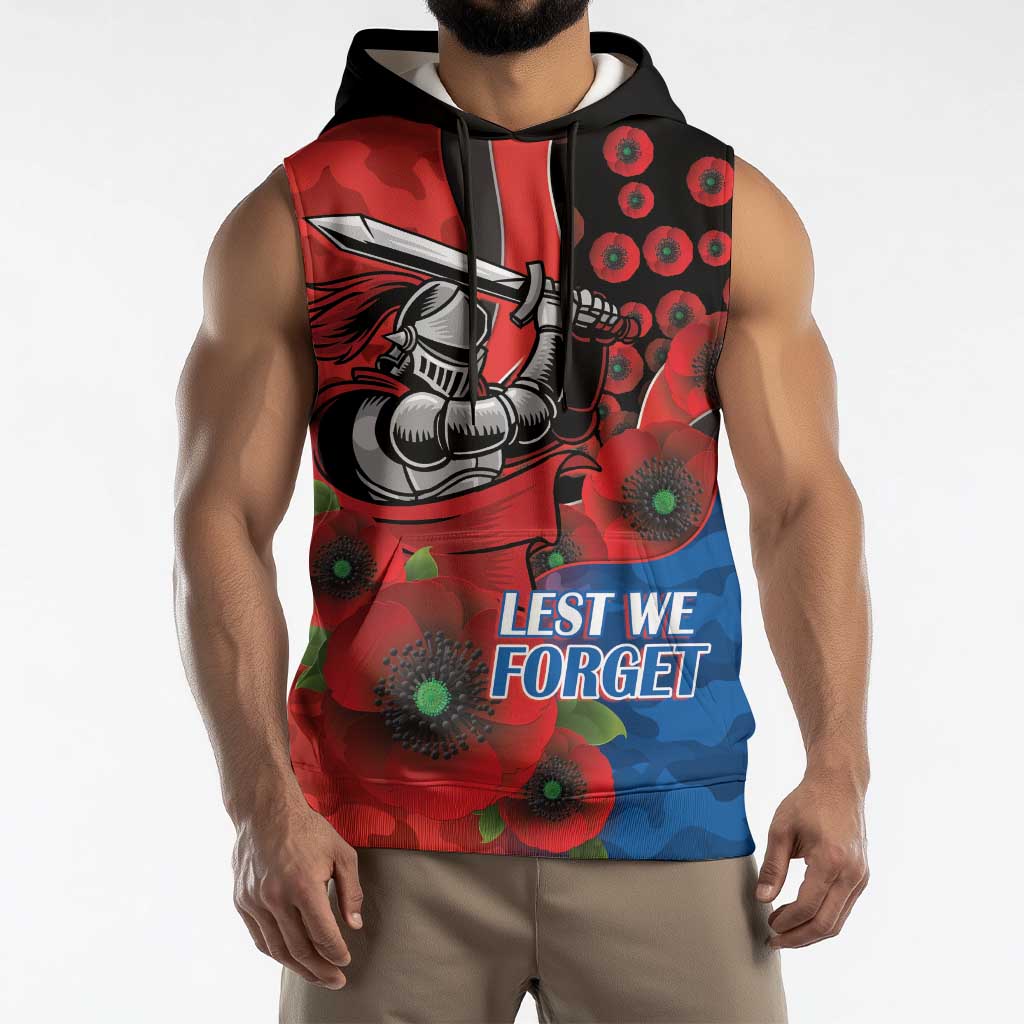 Newcastle Knights ANZAC Personalised Sleeveless Hoodie Lest We Forget Poppy Camo