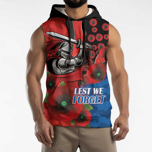 Newcastle Knights ANZAC Personalised Sleeveless Hoodie Lest We Forget Poppy Camo