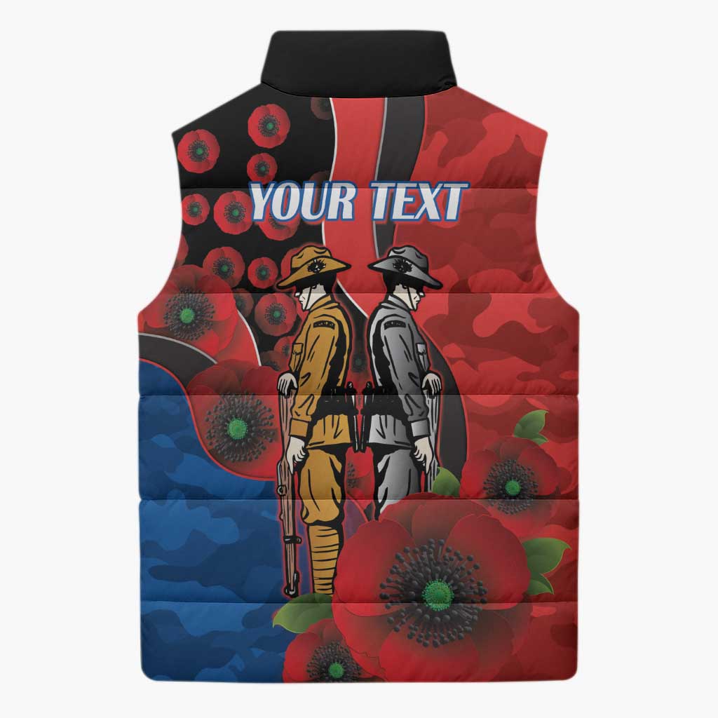 Newcastle Knights ANZAC Personalised Sleeveless Puffer Jacket Lest We Forget Poppy Camo