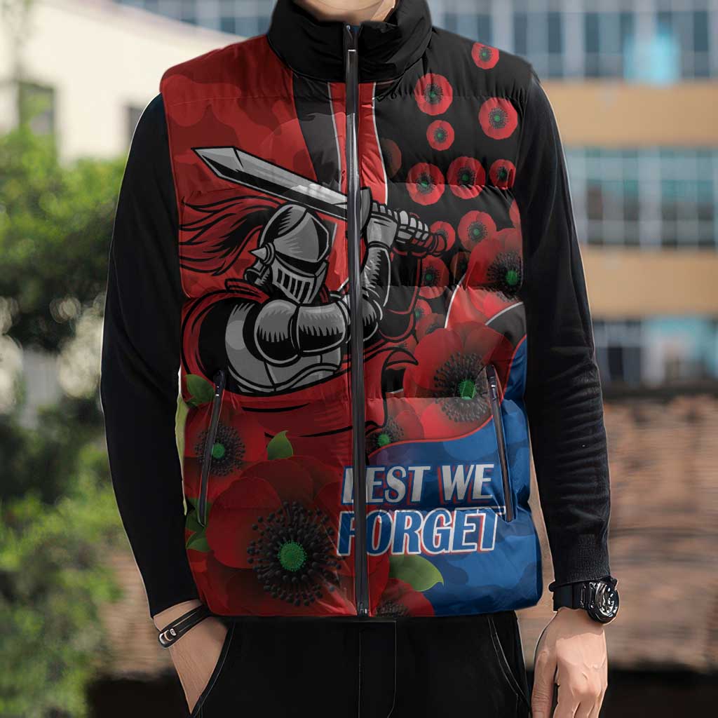 Newcastle Knights ANZAC Personalised Sleeveless Puffer Jacket Lest We Forget Poppy Camo