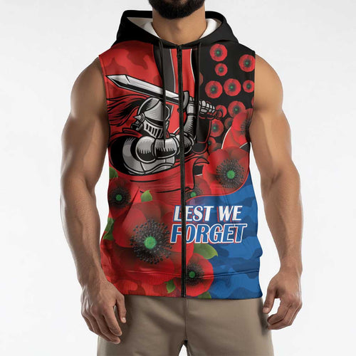 Newcastle Knights ANZAC Personalised Sleeveless Zip Hoodie Lest We Forget Poppy Camo