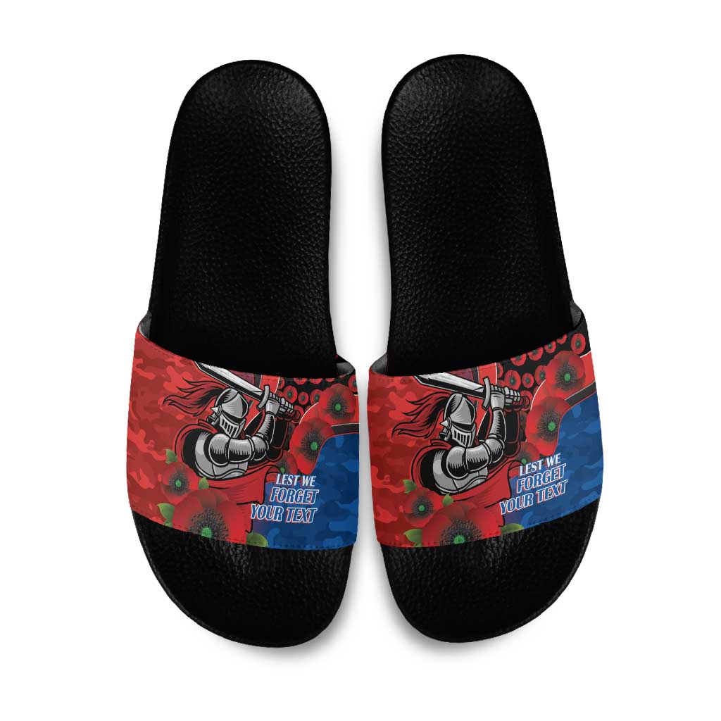 Newcastle Knights ANZAC Personalised Slide Sandals Lest We Forget Poppy Camo