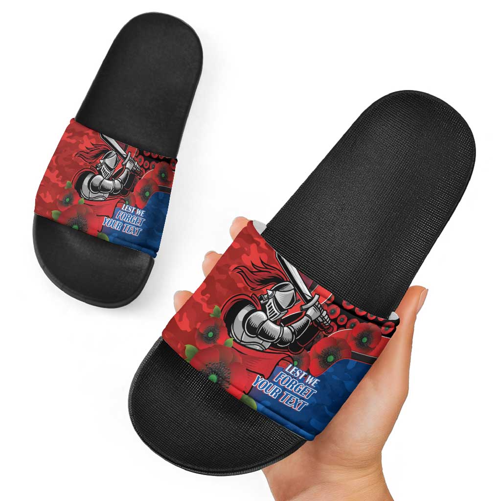 Newcastle Knights ANZAC Personalised Slide Sandals Lest We Forget Poppy Camo