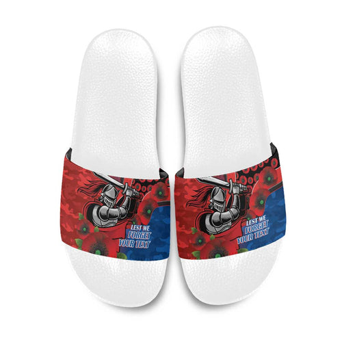 Newcastle Knights ANZAC Personalised Slide Sandals Lest We Forget Poppy Camo