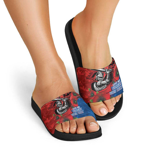 Newcastle Knights ANZAC Personalised Slide Sandals Lest We Forget Poppy Camo