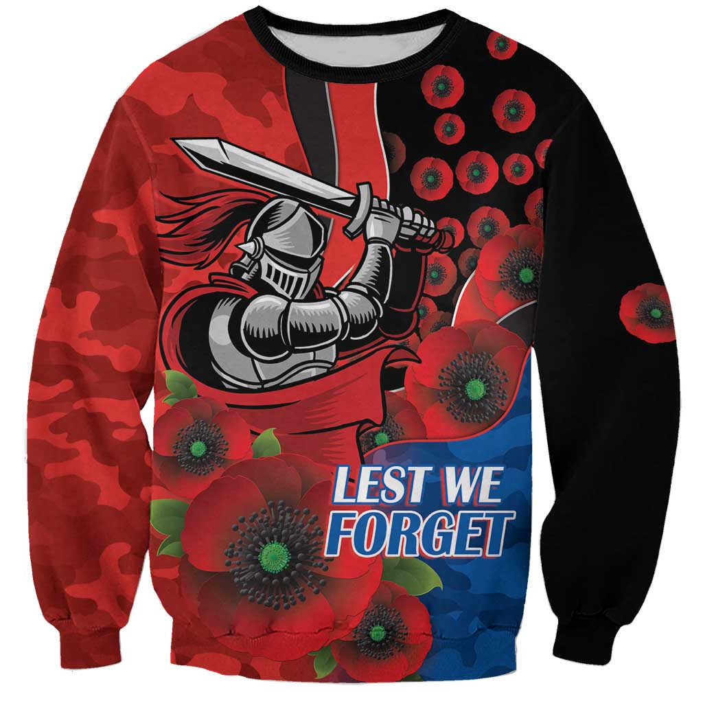 Newcastle Knights ANZAC Personalised Sweatshirt Lest We Forget Poppy Camo