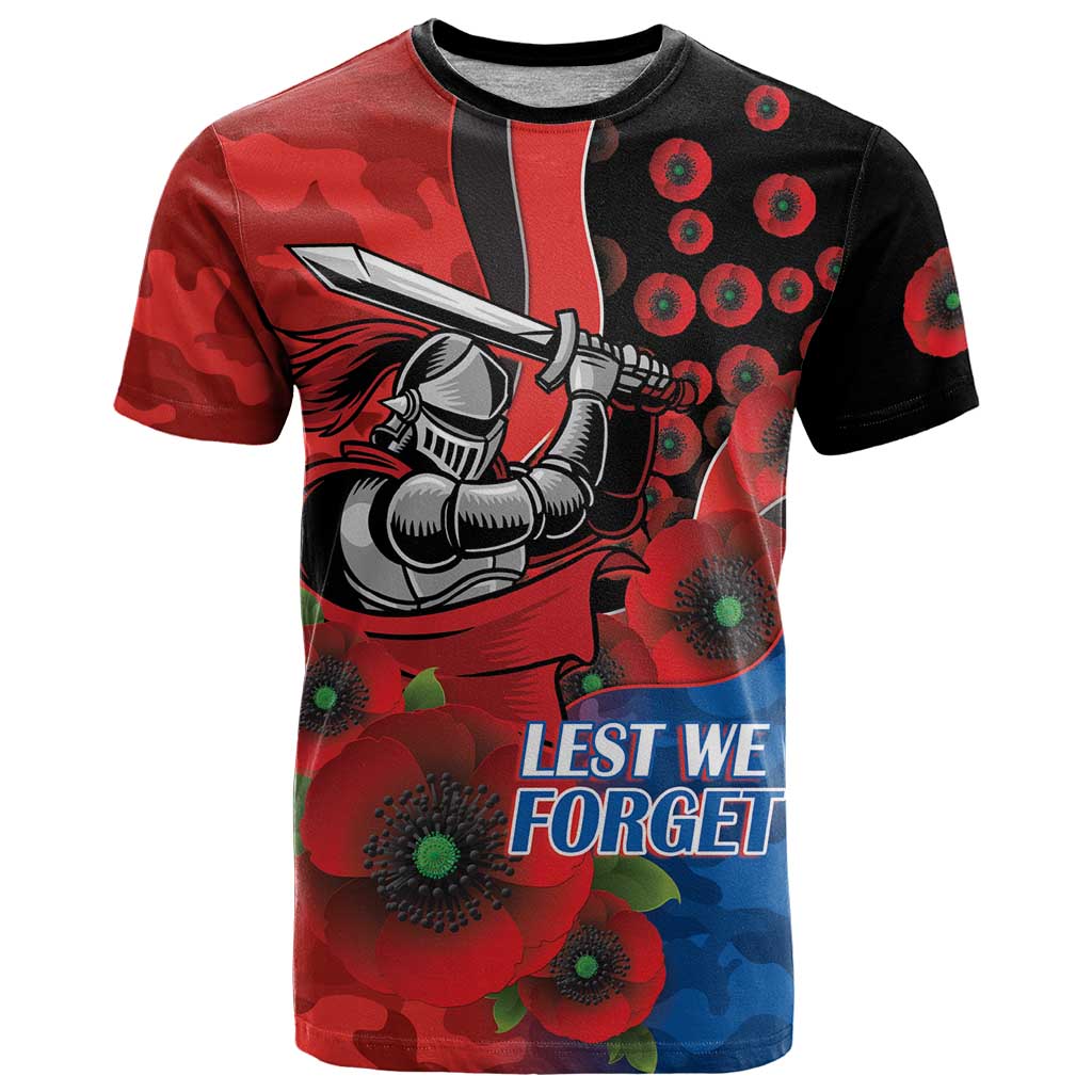 Newcastle Knights ANZAC Personalised T Shirt Lest We Forget Poppy Camo